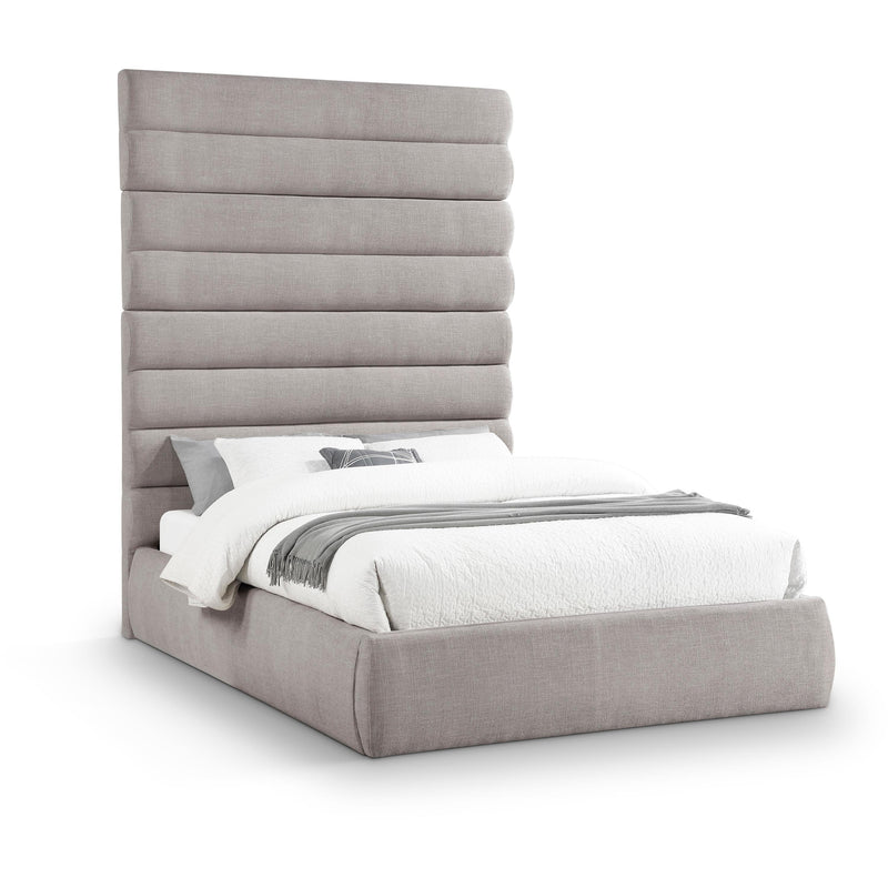 Meridian Adam Taupe Linen Textured Fabric Queen Bed IMAGE 1