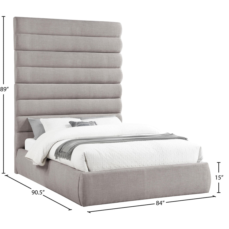 Meridian Adam Taupe Linen Textured Fabric Queen Bed IMAGE 9