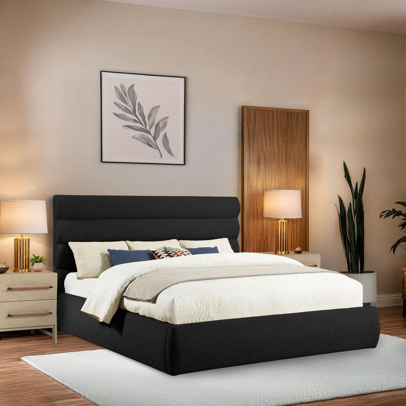 Meridian Adam Black Boucle Fabric King Bed IMAGE 2