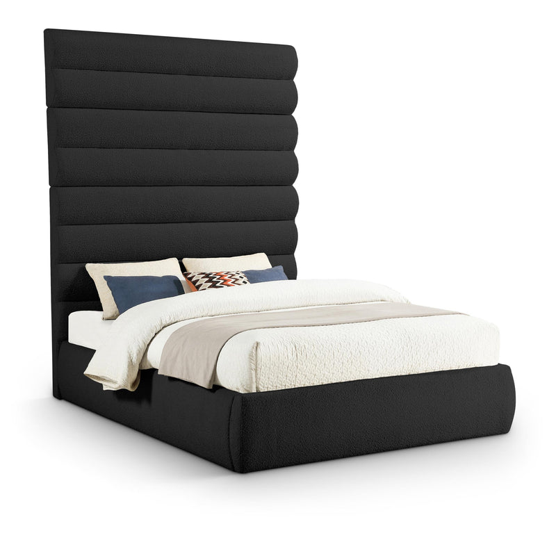 Meridian Adam Black Boucle Fabric Queen Bed IMAGE 1