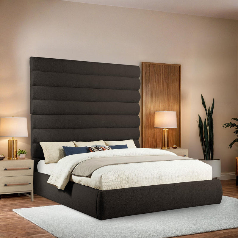 Meridian Adam Brown Boucle Fabric King Bed IMAGE 2