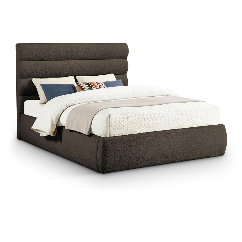 Meridian Adam Brown Boucle Fabric Queen Bed IMAGE 1