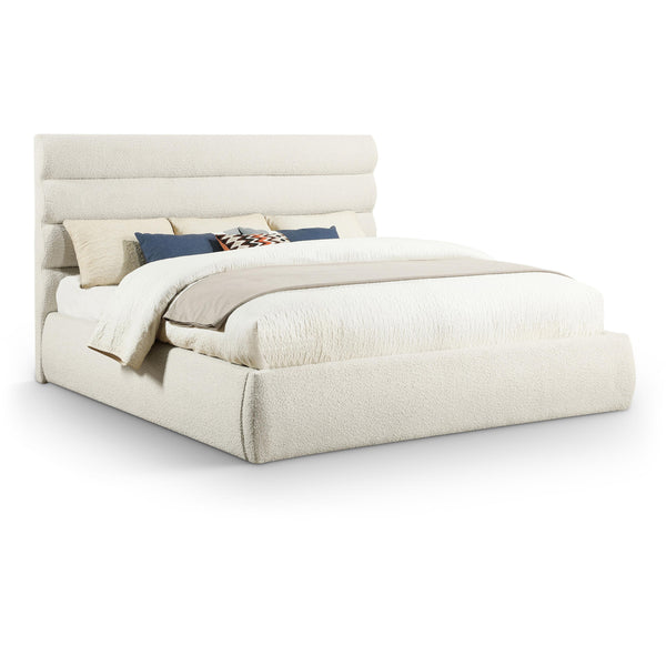 Meridian Adam Cream Boucle Fabric King Bed IMAGE 1