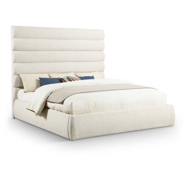 Meridian Adam Cream Boucle Fabric King Bed IMAGE 1