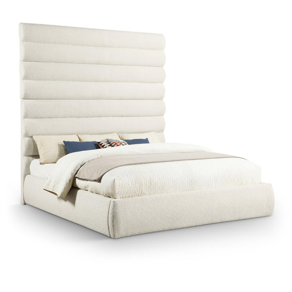 Meridian Adam Cream Boucle Fabric King Bed IMAGE 1