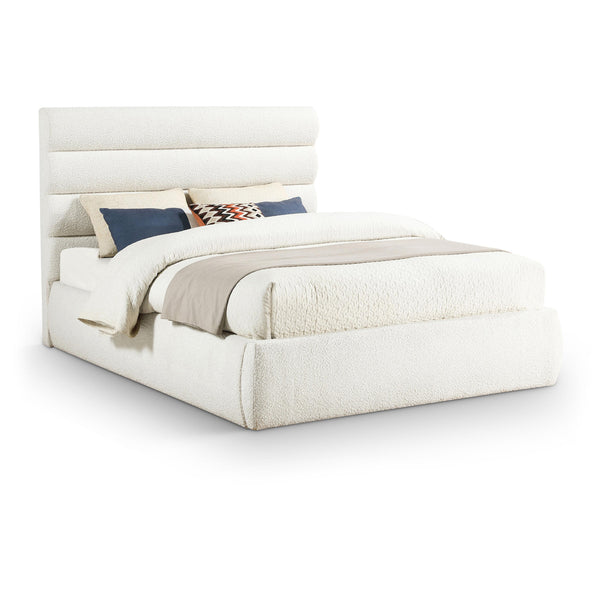 Meridian Adam Cream Boucle Fabric Queen Bed IMAGE 1