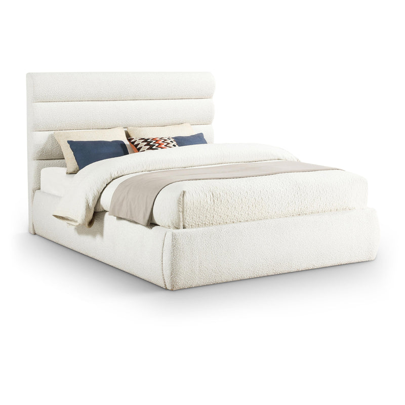 Meridian Adam Cream Boucle Fabric Queen Bed IMAGE 1
