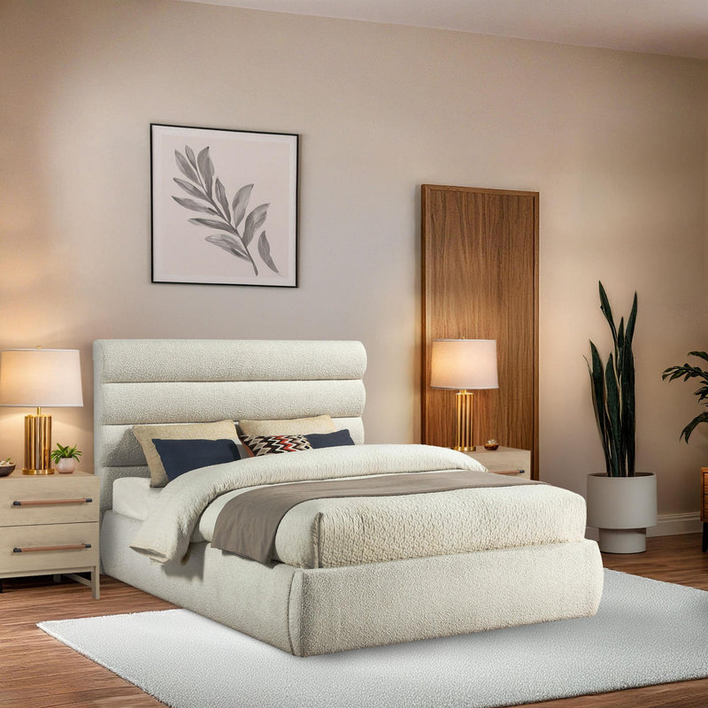 Meridian Adam Cream Boucle Fabric Queen Bed IMAGE 2