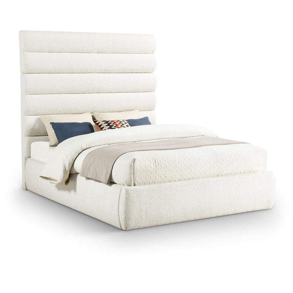 Meridian Adam Cream Boucle Fabric Queen Bed IMAGE 1