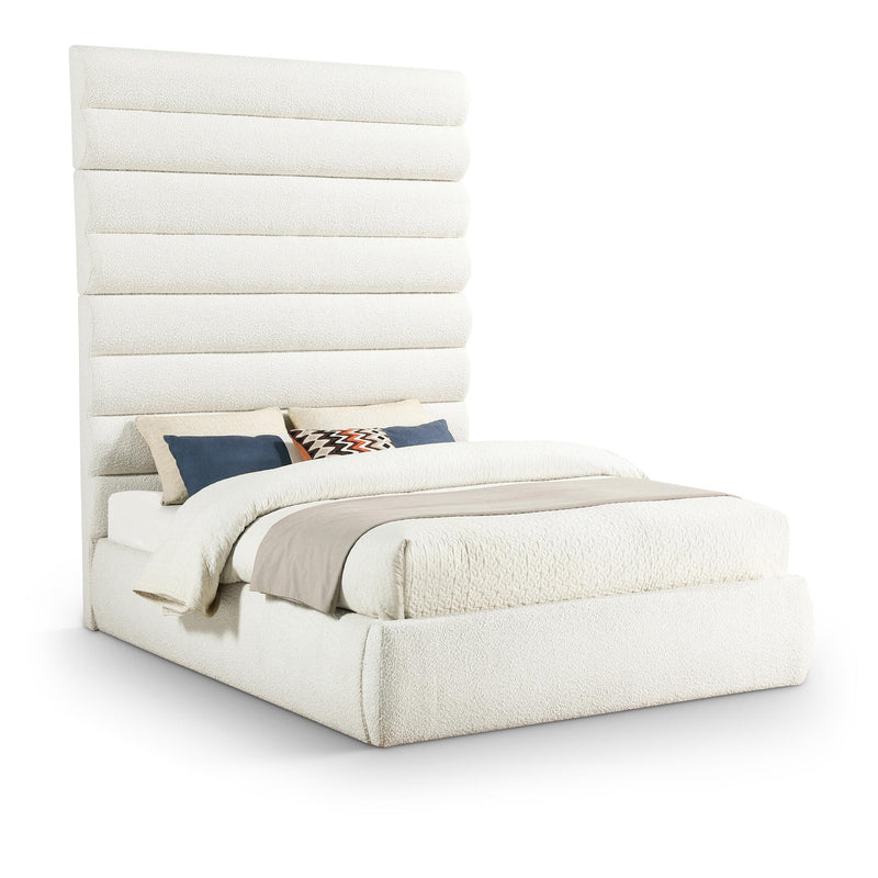 Meridian Adam Cream Boucle Fabric Queen Bed IMAGE 1