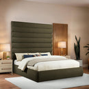 Meridian Adam Olive Boucle Fabric King Bed IMAGE 2