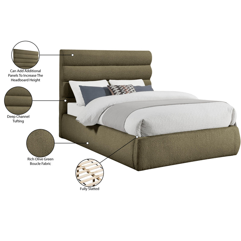 Meridian Adam Olive Boucle Fabric Queen Bed IMAGE 10