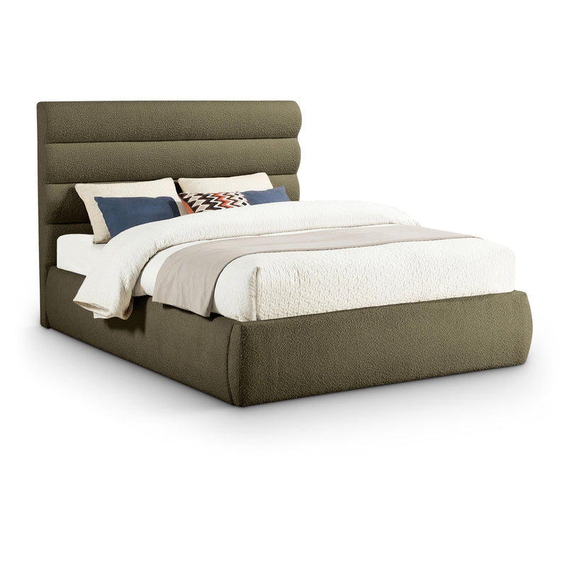 Meridian Adam Olive Boucle Fabric Queen Bed IMAGE 1