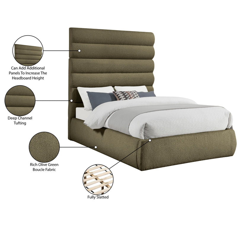 Meridian Adam Olive Boucle Fabric Queen Bed IMAGE 10