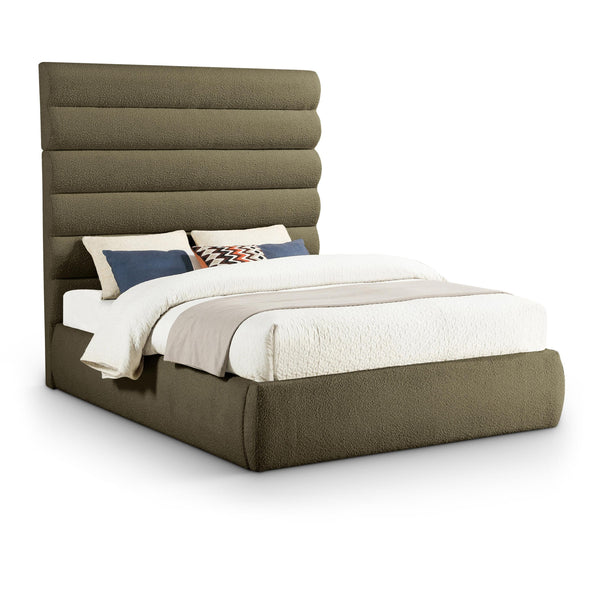 Meridian Adam Olive Boucle Fabric Queen Bed IMAGE 1