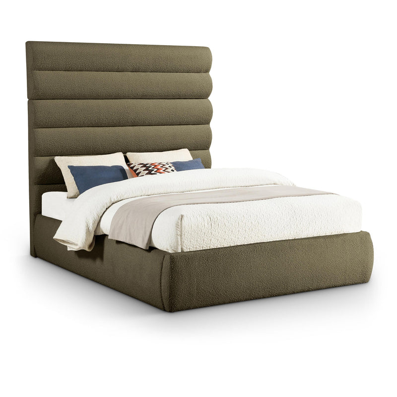 Meridian Adam Olive Boucle Fabric Queen Bed IMAGE 1