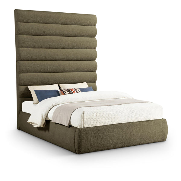 Meridian Adam Olive Boucle Fabric Queen Bed IMAGE 1