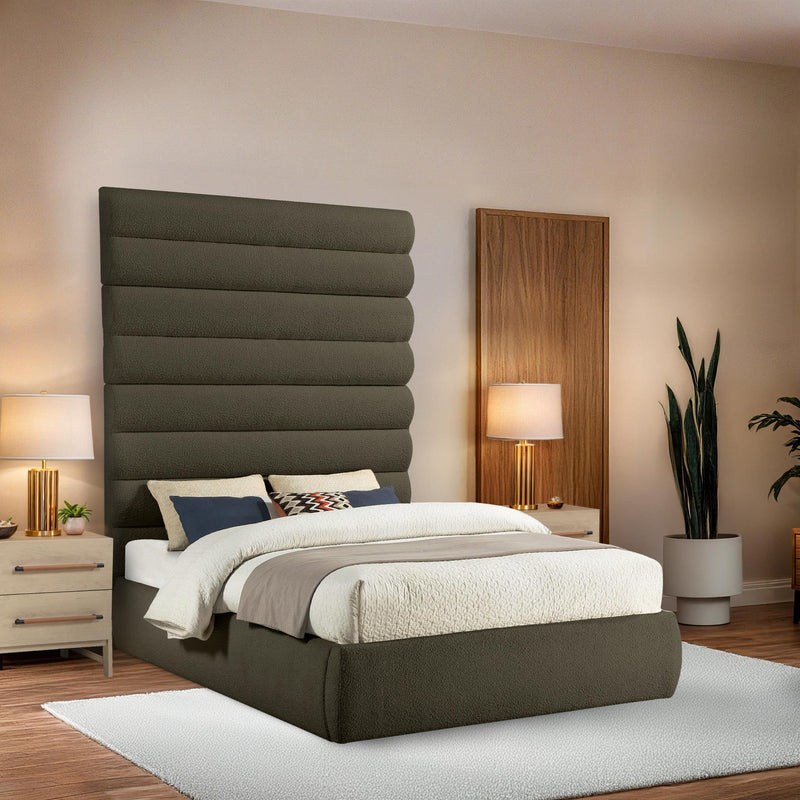 Meridian Adam Olive Boucle Fabric Queen Bed IMAGE 2