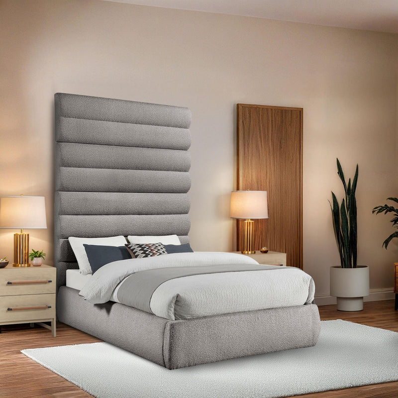 Meridian Adam Taupe Boucle Fabric Full Bed IMAGE 2