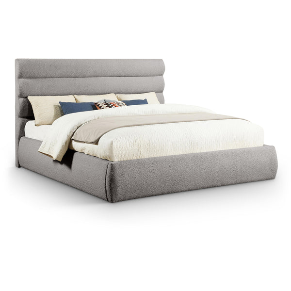 Meridian Adam Taupe Boucle Fabric King Bed IMAGE 1