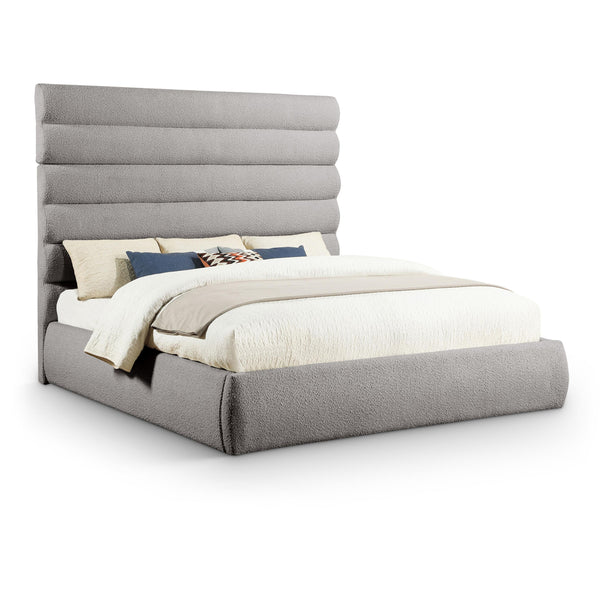 Meridian Adam Taupe Boucle Fabric King Bed IMAGE 1