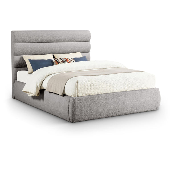 Meridian Adam Taupe Boucle Fabric Queen Bed IMAGE 1
