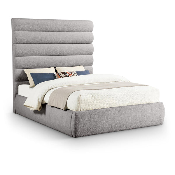 Meridian Adam Taupe Boucle Fabric Queen Bed IMAGE 1