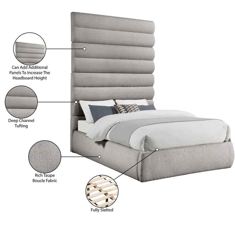 Meridian Adam Taupe Boucle Fabric Queen Bed IMAGE 10