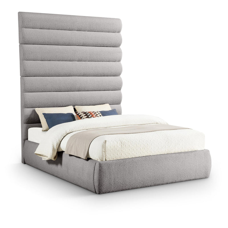 Meridian Adam Taupe Boucle Fabric Queen Bed IMAGE 1