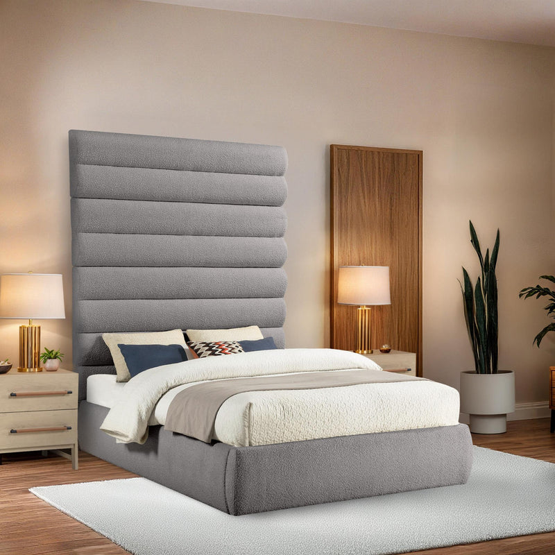 Meridian Adam Taupe Boucle Fabric Queen Bed IMAGE 2