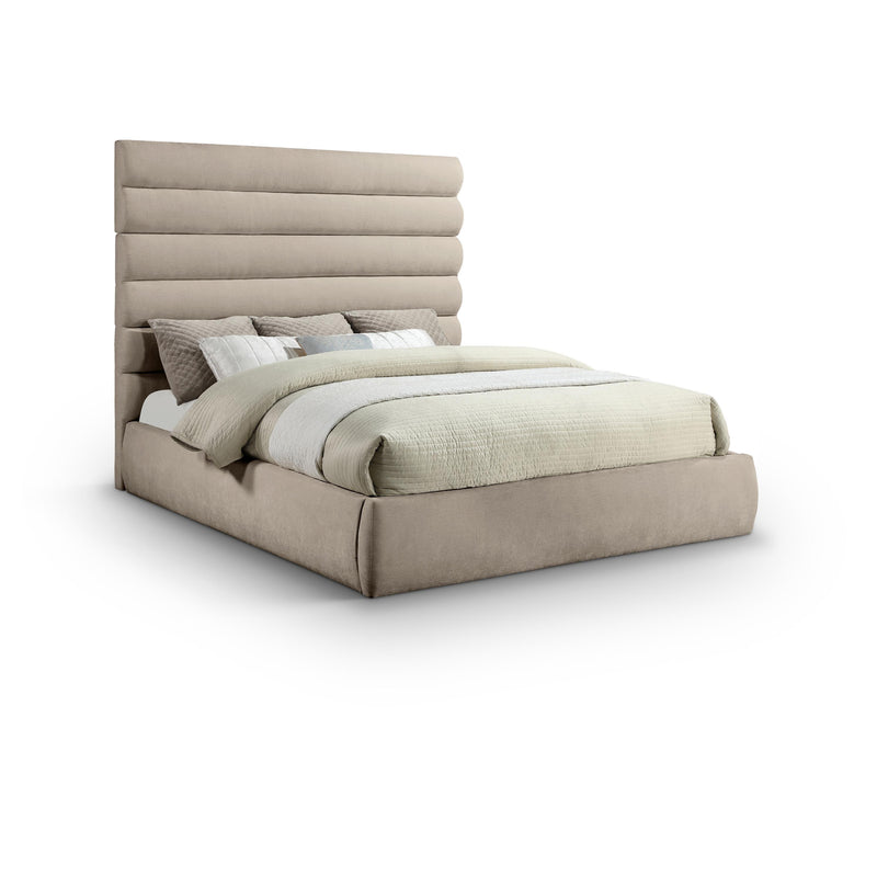 Meridian Adam Beige Chenille Fabric King Bed IMAGE 1