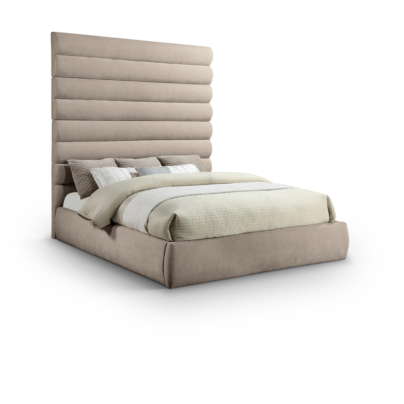 Meridian Adam Beige Chenille Fabric King Bed IMAGE 1