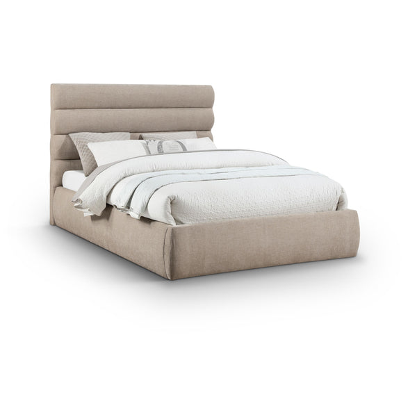 Meridian Adam Beige Chenille Fabric Queen Bed IMAGE 1
