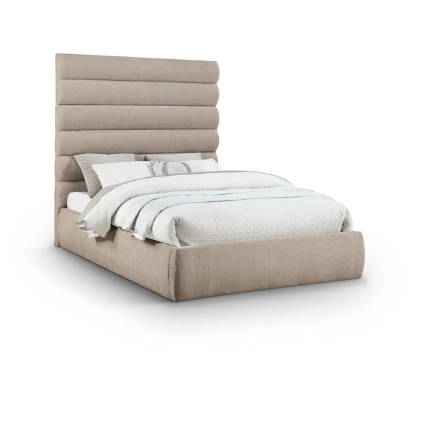 Meridian Adam Beige Chenille Fabric Queen Bed IMAGE 1