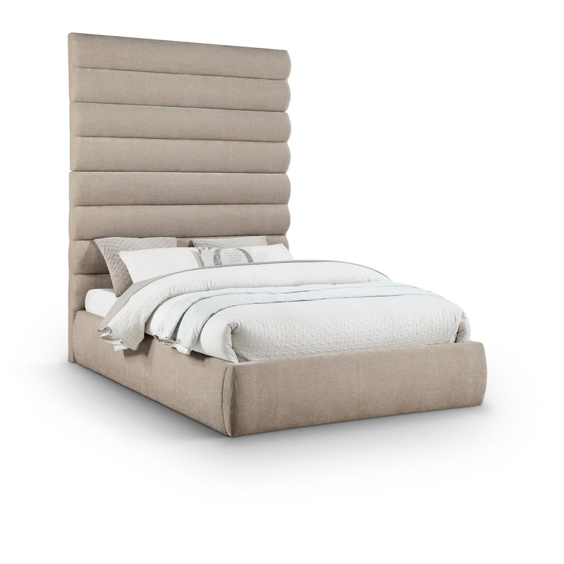 Meridian Adam Beige Chenille Fabric Queen Bed IMAGE 1