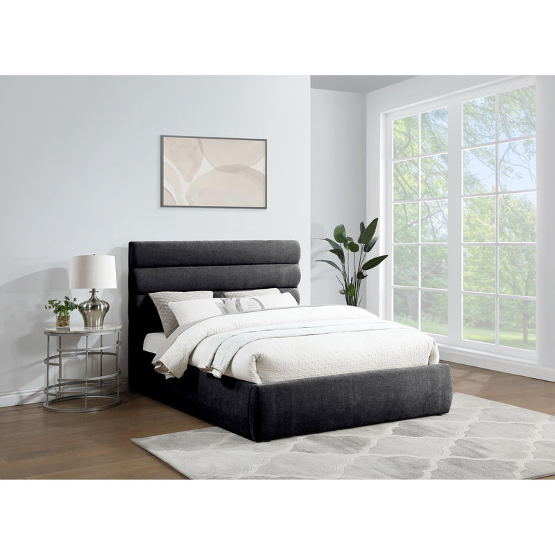 Meridian Adam Black Chenille Fabric Queen Bed IMAGE 2
