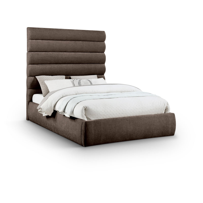 Meridian Adam Brown Chenille Fabric Queen Bed IMAGE 1