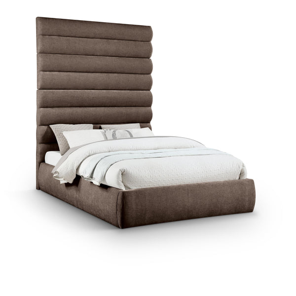Meridian Adam Brown Chenille Fabric Queen Bed IMAGE 1