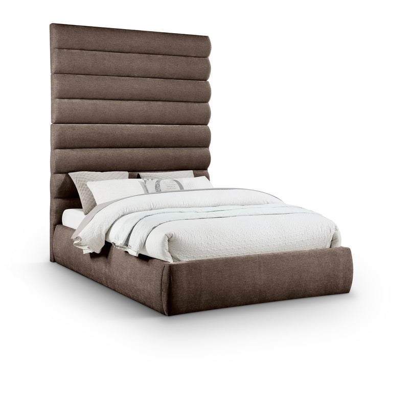 Meridian Adam Brown Chenille Fabric Queen Bed IMAGE 1