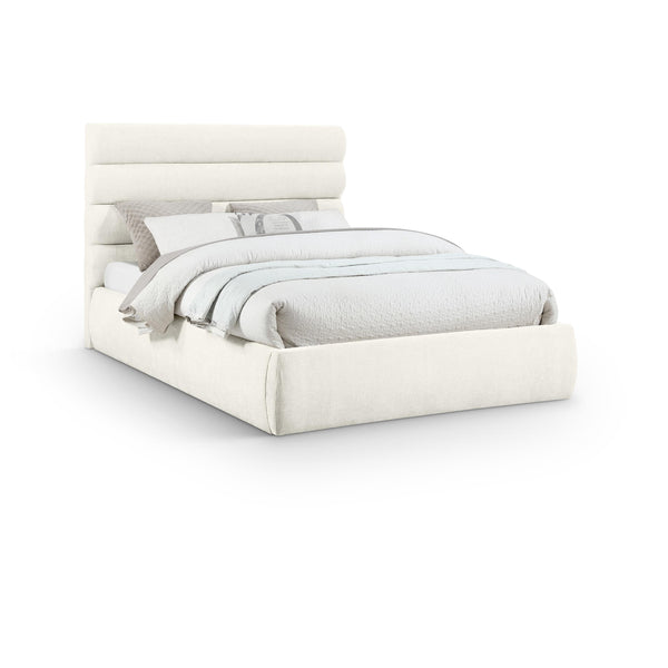 Meridian Adam Cream Chenille Fabric Queen Bed IMAGE 1