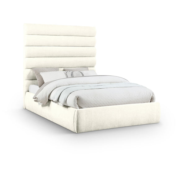 Meridian Adam Cream Chenille Fabric Queen Bed IMAGE 1