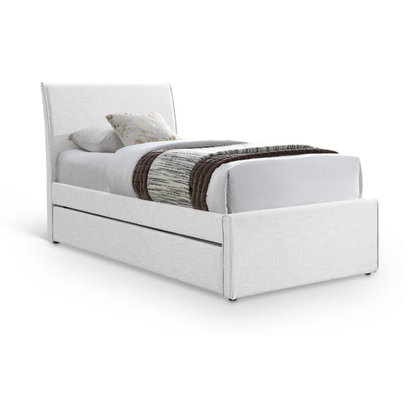 Meridian Myles Cream Linen Textured Fabric Twin Trundle Bed IMAGE 1