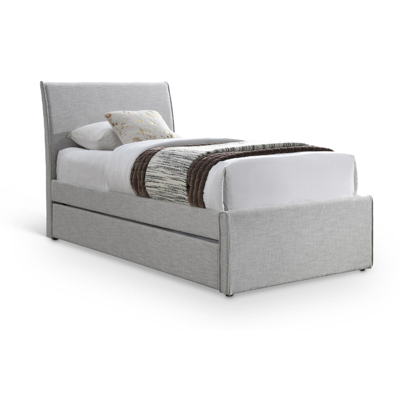 Meridian Myles Grey Linen Textured Fabric Twin Trundle Bed IMAGE 1