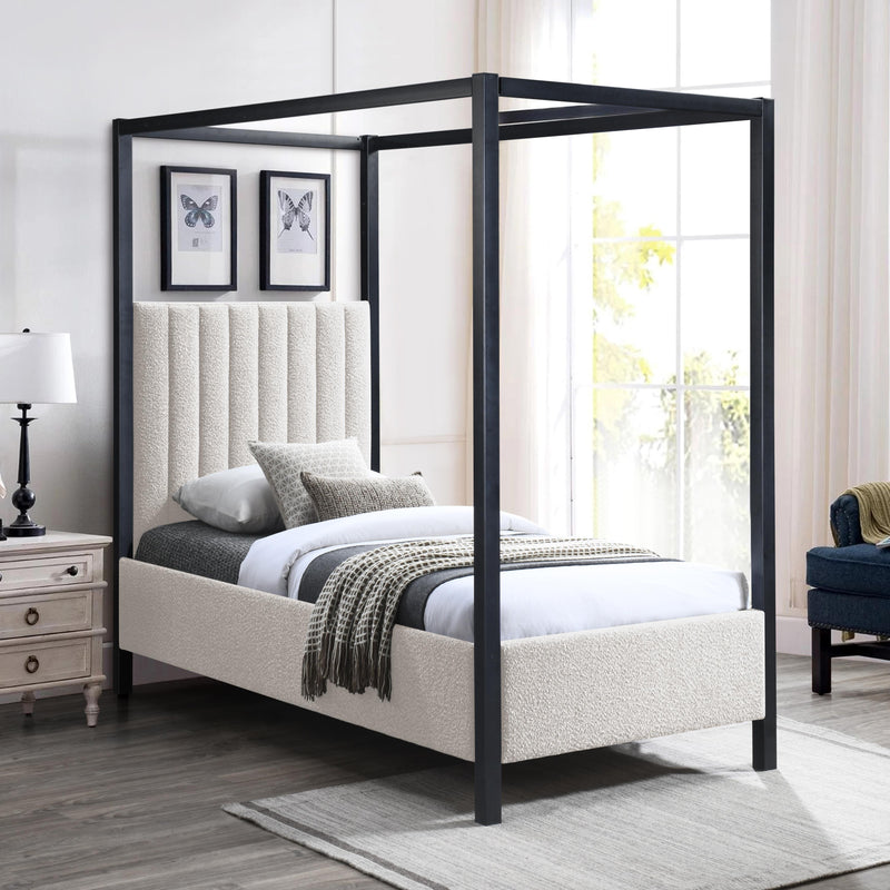 Meridian Kelly Cream Boucle Fabric Twin Bed (3 Boxes) IMAGE 2