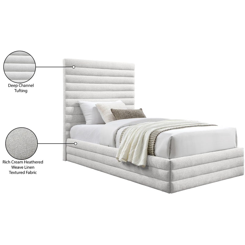 Meridian Maxwell Cream Linen Textured Fabric Twin Bed (3 Boxes) IMAGE 8