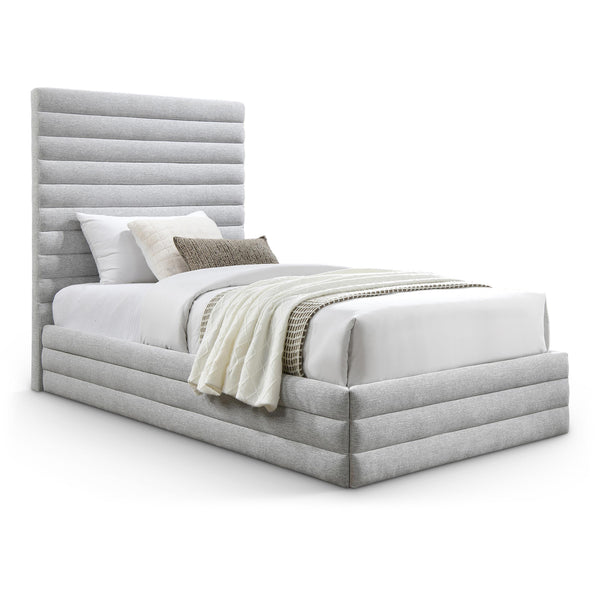 Meridian Maxwell Grey Linen Textured Fabric Twin Bed (3 Boxes) IMAGE 1