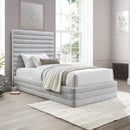 Meridian Maxwell Grey Linen Textured Fabric Twin Bed (3 Boxes) IMAGE 2