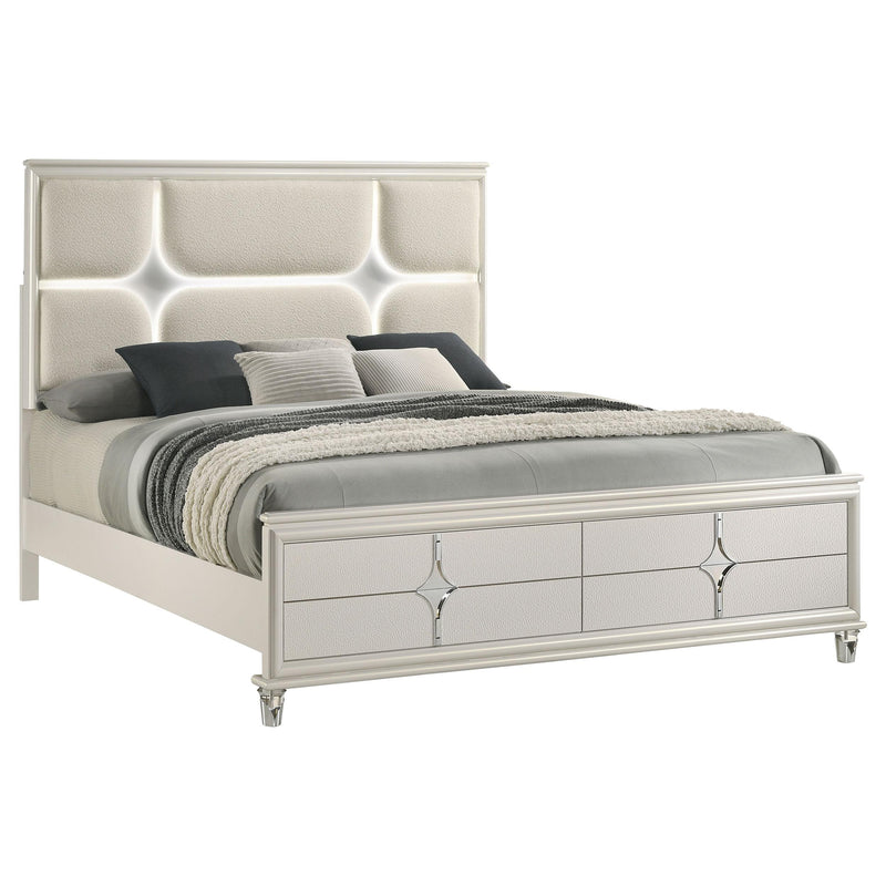 Coaster Furniture Olivia 224951KE Eastern King Panel Bed LED Headboard - Pearl White IMAGE 1