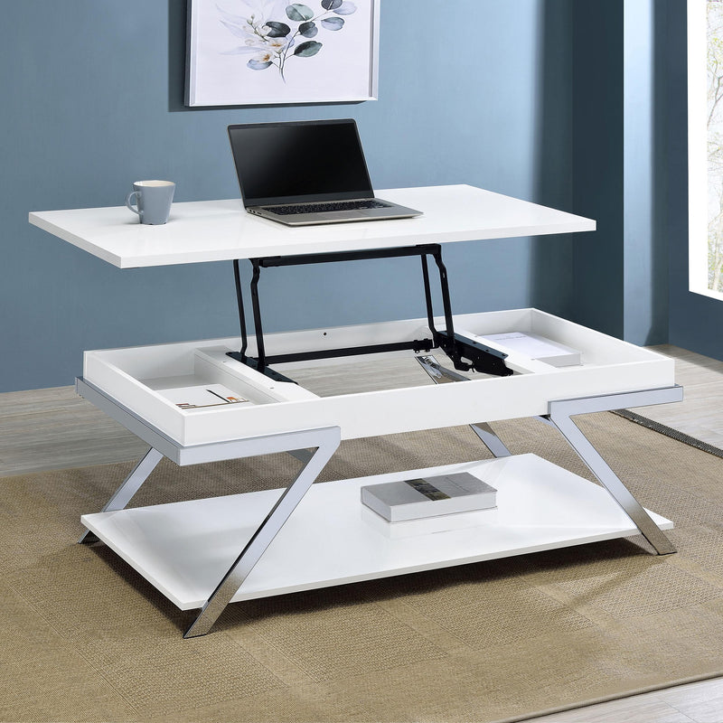  Coaster Furniture Marcia 708158 Rectangular Lift Top Coffee Table - White High Gloss IMAGE 3