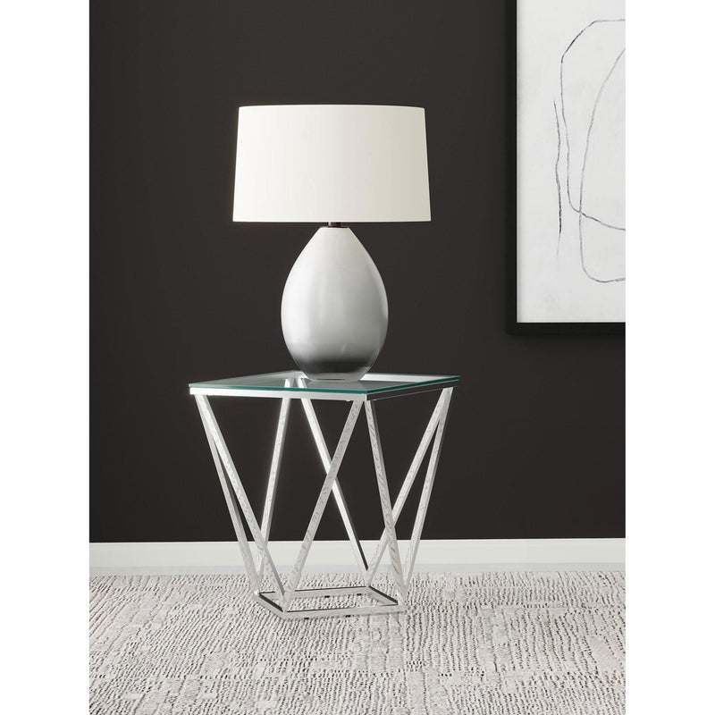 Coaster Furniture Brittania 709737 Square Glass Top Geometric End Table - Nickel IMAGE 2